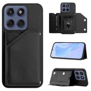 For Motorola Edge 60 Fusion / Edge 60 Skin Feel Four Card Slots Phone Case with Wrist Strap(Black)