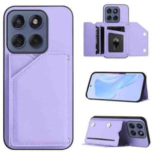 For Motorola Edge 60 Fusion / Edge 60 Skin Feel Four Card Slots Phone Case with Wrist Strap(Purple)