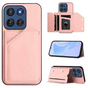 For Motorola Edge 60 Stylus 5G Skin Feel Four Card Slots Phone Case with Wrist Strap(Pink)