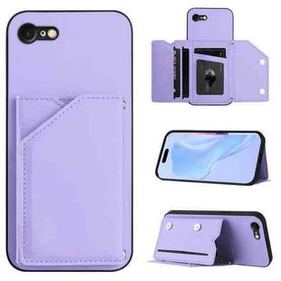 For iPhone 7 / 8 / SE 2020 2022 Skin Feel Four Card Slots Phone Case with Wrist Strap(Purple)