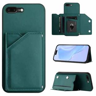 For iPhone 7 Plus / 8 Plus Skin Feel Four Card Slots Phone Case with Wrist Strap(Green)