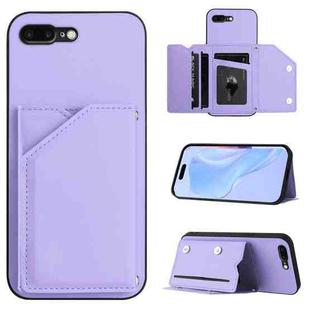 For iPhone 7 Plus / 8 Plus Skin Feel Four Card Slots Phone Case with Wrist Strap(Purple)