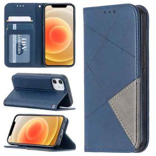 For iPhone 12 mini Rhombus Texture Horizontal Flip Magnetic Leather Case with Holder & Card Slots(Blue)