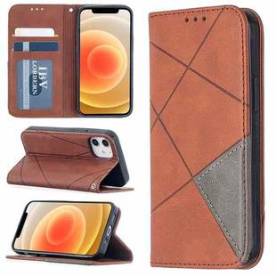 For iPhone 12 mini Rhombus Texture Horizontal Flip Magnetic Leather Case with Holder & Card Slots(Brown)