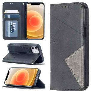 For iPhone 12 mini Rhombus Texture Horizontal Flip Magnetic Leather Case with Holder & Card Slots(Black)