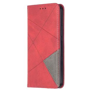 For iPhone 12 / 12 Pro Rhombus Texture Horizontal Flip Magnetic Leather Case with Holder & Card Slots(Red)