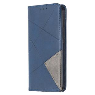 For iPhone 12 / 12 Pro Rhombus Texture Horizontal Flip Magnetic Leather Case with Holder & Card Slots(Blue)
