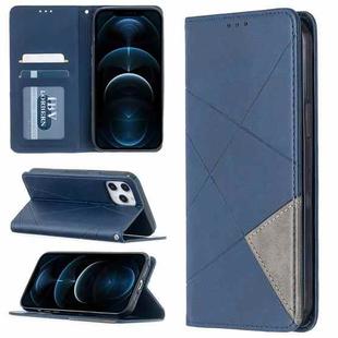For iPhone 12 Pro Max Rhombus Texture Horizontal Flip Magnetic Leather Case with Holder & Card Slots(Blue)