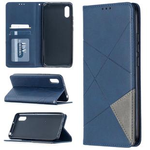 For Xiaomi Redmi 9A Rhombus Texture Horizontal Flip Magnetic Leather Case with Holder & Card Slots(Blue)