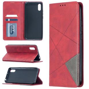 For Xiaomi Redmi 9C Rhombus Texture Horizontal Flip Magnetic Leather Case with Holder & Card Slots(Red)