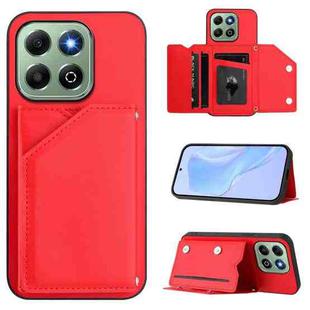 For Honor X6b Skin Feel Four Card Slots Phone Case with Wrist Strap(Red)