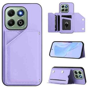 For Honor X6b Skin Feel Four Card Slots Phone Case with Wrist Strap(Purple)