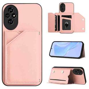 For Honor 200 Skin Feel Four Card Slots Phone Case with Wrist Strap(Pink)