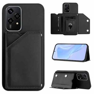 For Honor 200 Lite 5G Skin Feel Four Card Slots Phone Case with Wrist Strap(Black)