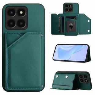 For Honor X6A Global Skin Feel Four Card Slots Phone Case with Wrist Strap(Green)