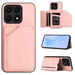 For Honor X8A Skin Feel Four Card Slots Phone Case with Wrist Strap(Pink)