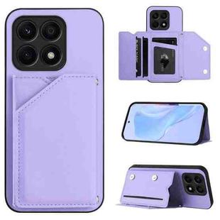 For Honor X8A Skin Feel Four Card Slots Phone Case with Wrist Strap(Purple)