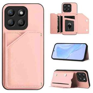 For Honor X8b Global Skin Feel Four Card Slots Phone Case with Wrist Strap(Pink)