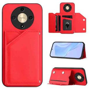 For Honor X9b / Magic6 Lite Skin Feel Four Card Slots Phone Case with Wrist Strap(Red)