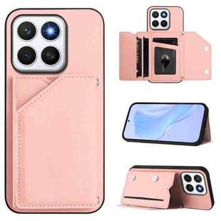 For Honor X8c 4G Skin Feel Four Card Slots Phone Case with Wrist Strap(Pink)