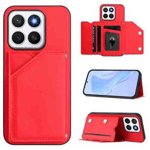 For Honor X8c 4G Skin Feel Four Card Slots Phone Case with Wrist Strap(Red)