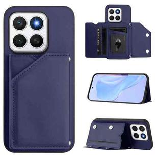 For Honor X8c 4G Skin Feel Four Card Slots Phone Case with Wrist Strap(Blue)