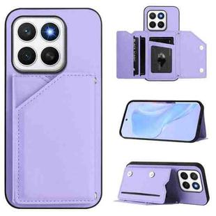 For Honor X8c 4G Skin Feel Four Card Slots Phone Case with Wrist Strap(Purple)