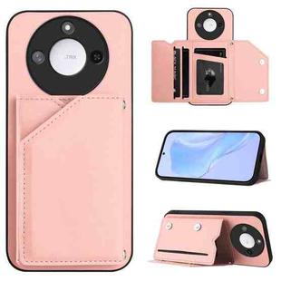 For Honor X60 / X9c Smart Skin Feel Four Card Slots Phone Case with Wrist Strap(Pink)