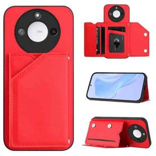 For Honor X60 / X9c Smart Skin Feel Four Card Slots Phone Case with Wrist Strap(Red)