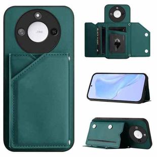 For Honor X60 / X9c Smart Skin Feel Four Card Slots Phone Case with Wrist Strap(Green)