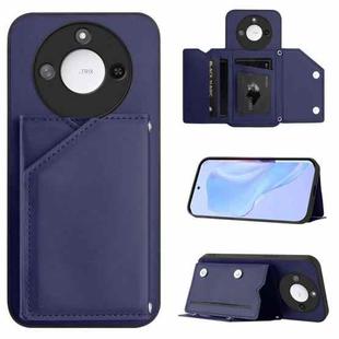 For Honor X60 / X9c Smart Skin Feel Four Card Slots Phone Case with Wrist Strap(Blue)