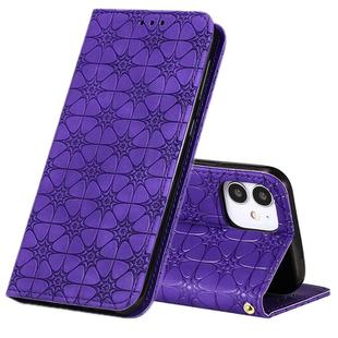 For iPhone 12 mini Lucky Flowers Embossing Pattern Magnetic Horizontal Flip Leather Case with Holder & Card Slots(Purple)