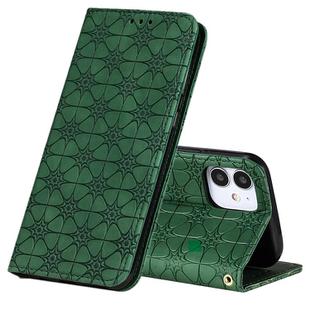 For iPhone 12 mini Lucky Flowers Embossing Pattern Magnetic Horizontal Flip Leather Case with Holder & Card Slots(Dark Green)