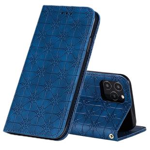 For iPhone 12 / 12 Pro Lucky Flowers Embossing Pattern Magnetic Horizontal Flip Leather Case with Holder & Card Slots(Dark Blue)