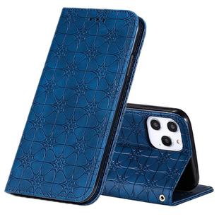 For iPhone 12 Pro Max Lucky Flowers Embossing Pattern Magnetic Horizontal Flip Leather Case with Holder & Card Slots(Dark Blue)