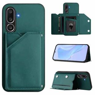 For Samsung Galaxy M56 5G Skin Feel Four Card Slots Phone Case with Wrist Strap(Green)