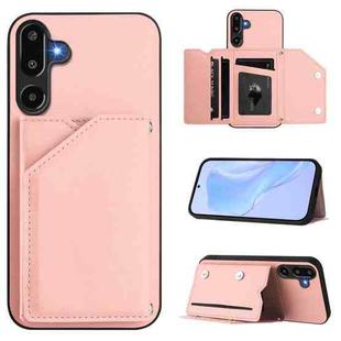 For Samsung Galaxy M16 5G / F16 5G Skin Feel Four Card Slots Phone Case with Wrist Strap(Pink)