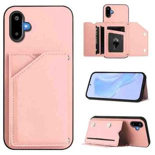 For Samsung Galaxy M06 5G / F06 5G Skin Feel Four Card Slots Phone Case with Wrist Strap(Pink)