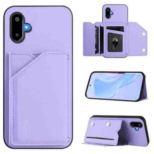 For Samsung Galaxy M06 5G / F06 5G Skin Feel Four Card Slots Phone Case with Wrist Strap(Purple)