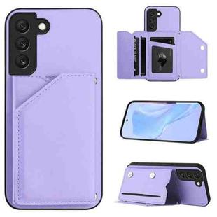 For Samsung Galaxy S22 5G Skin Feel Four Card Slots Phone Case with Wrist Strap(Purple)