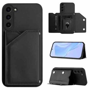 For Samsung Galaxy S23+ 5G Skin Feel Four Card Slots Phone Case with Wrist Strap(Black)