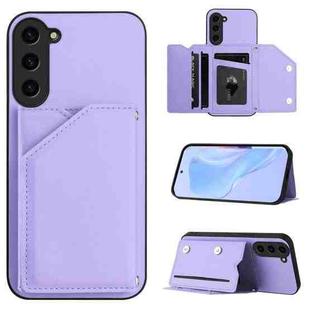 For Samsung Galaxy S23+ 5G Skin Feel Four Card Slots Phone Case with Wrist Strap(Purple)