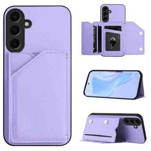 For Samsung Galaxy S24 5G Skin Feel Four Card Slots Phone Case with Wrist Strap(Purple)