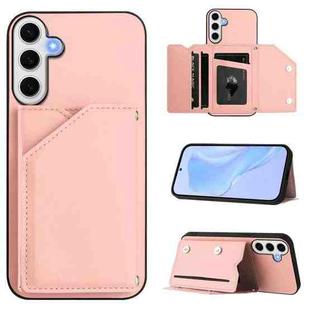 For Samsung Galaxy S24 FE 5G Skin Feel Four Card Slots Phone Case with Wrist Strap(Pink)