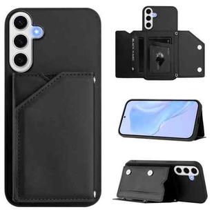 For Samsung Galaxy S24 FE 5G Skin Feel Four Card Slots Phone Case with Wrist Strap(Black)