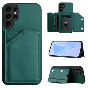 For Samsung Galaxy S24 Ultra 5G Skin Feel Four Card Slots Phone Case with Wrist Strap(Green)