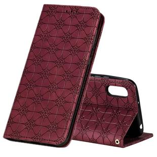 For Xiaomi Redmi 9A Lucky Flowers Embossing Pattern Magnetic Horizontal Flip Leather Case with Holder & Card Slots(Wine Red)