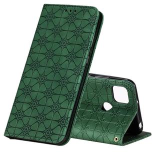 For Xiaomi Redmi 9C Lucky Flowers Embossing Pattern Magnetic Horizontal Flip Leather Case with Holder & Card Slots(Dark Green)