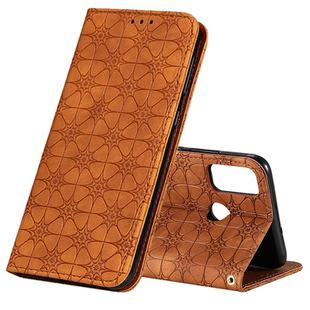 For Huawei Honor 9X Lite Lucky Flowers Embossing Pattern Magnetic Horizontal Flip Leather Case with Holder & Card Slots(Yellow Brown)