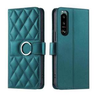 For Sony Xperia 5 III Ring Buckle Rhombic Leather Phone Case(Green)